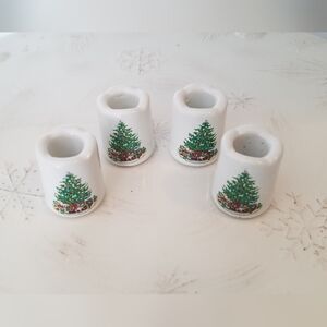 Set of 4 Vintage Christmas Tree Mini Candlesticks